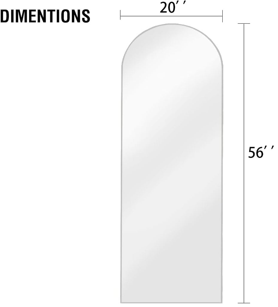 Floor Full Length Mirror, 56"x20" Arched Full Body Mirror, White