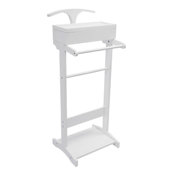 Valet Stand with Drawer and Top Tray, Wood Mens Suit Valet Stand with Wood Base, Freestanding Clothes Valet Stand