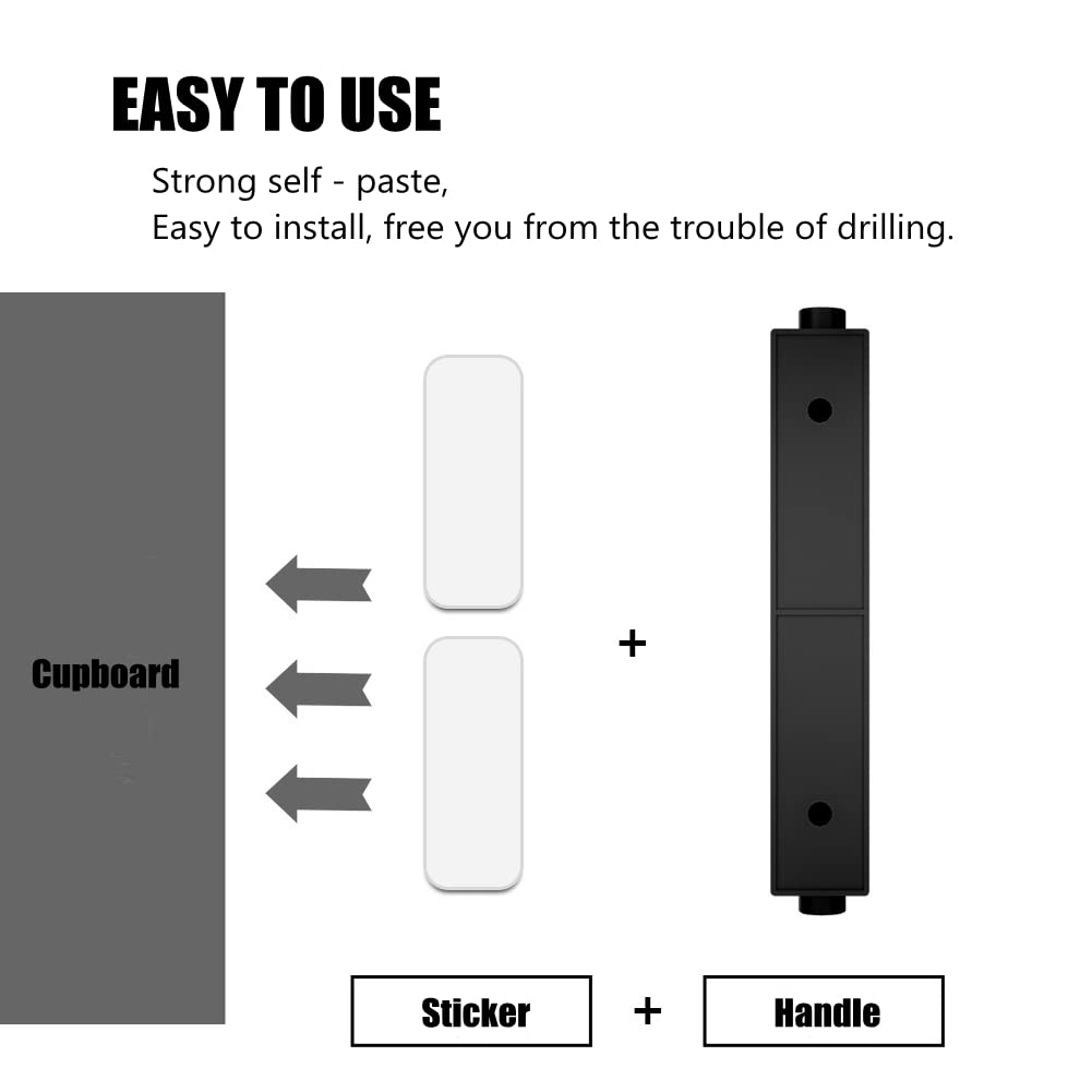 10 Pack Self-Stick Push Pull Helper ABS Plastic Wardrobe Handle Instant Cabinet Drawer Furniture Handles (Black)