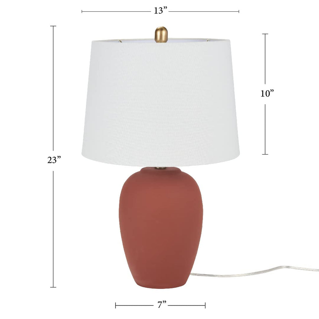 Home 23" Rust Orange Ceramic Pot Table Lamp, Dining Office, with White Tapered Drum Shade