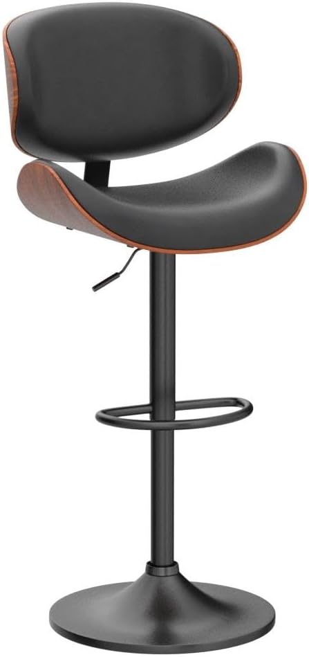 Swivel Bar Stools Set of 2 Counter, Adjustable Bentwood Barstools, Modern PU Leather Upholstered Bar Chair with Back