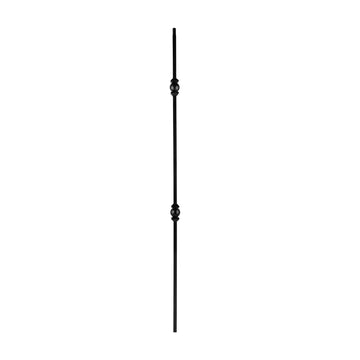 1/2" Square Hollow Black Steel Interior Stair Baluster - 44" Long - Double Ball/Sphere (Pack of 12)