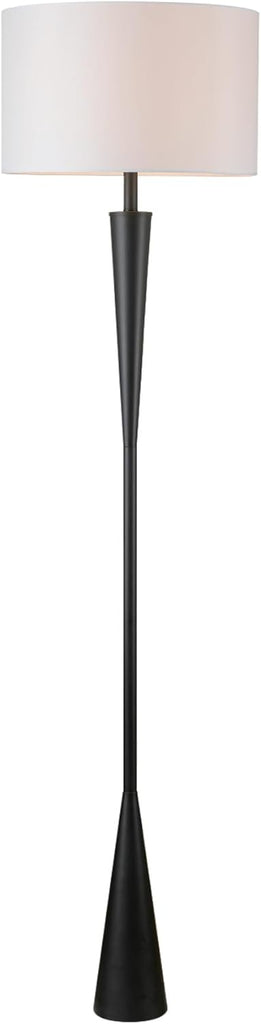 67224 70" Floor Lamp, Matte Black Finish, White Fabric Shade, Modern Tapered Frame, E26 Base