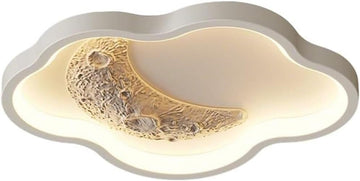 Ceiling Light Modern White Flush Mount Fixture Moon and Cloud Design 3 Color Changing Decorative Lamp Soft Ambient