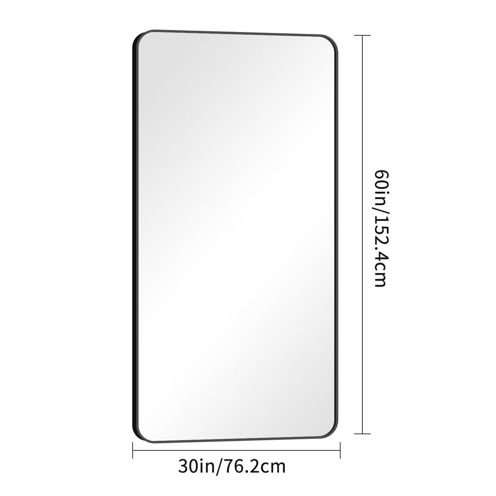30x60 inch Bathroom Mirror,Black Rectangle Mirror,Wall Mounted Bathroom Frame Vanity Mirror with Round Corner Living