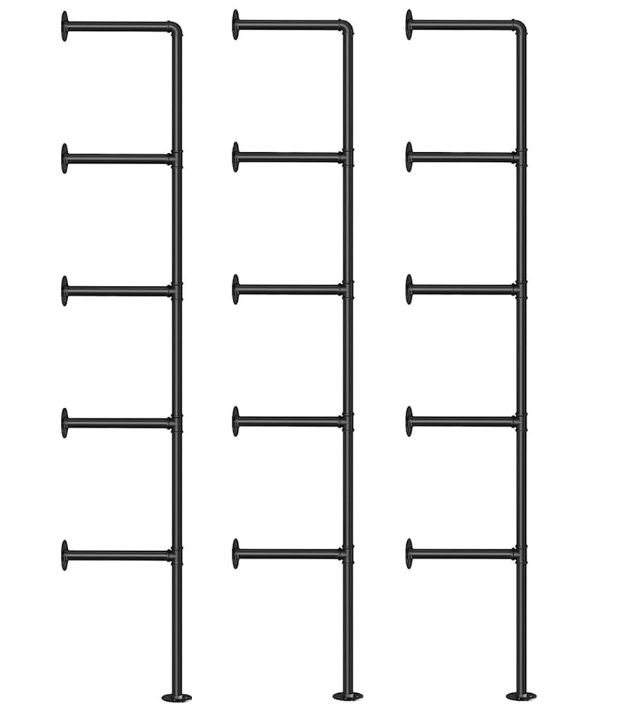 Industrial Pipe Shelves, 3-Set 5-Tier 68" Tall, 12" Depth, DIY Open Bookshelf Bookcase, Wall Mount Vintage Retro