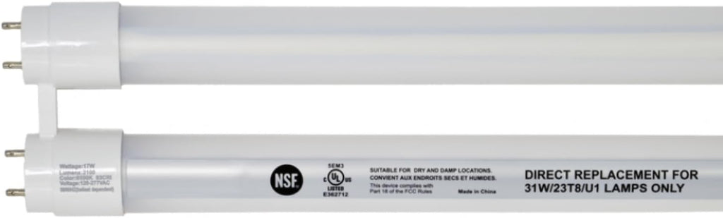 T8 U Bend LED Tube Light with Safety Shield 17W 3000K Soft White 2100 Lumen G13 Bi-Pin Base U-Bent Fluorescent Light