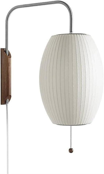 Rizozy Fabric Shade Wood Plug in Wall Sconce Swing Arm Bedside Wall Light with White Oval Silk Wabi Sbai Wall Sconces