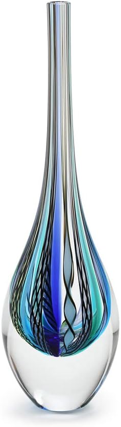 Murano Style Art Glass Drop Vase Hand Blown Blue Boho Effect Home Decor