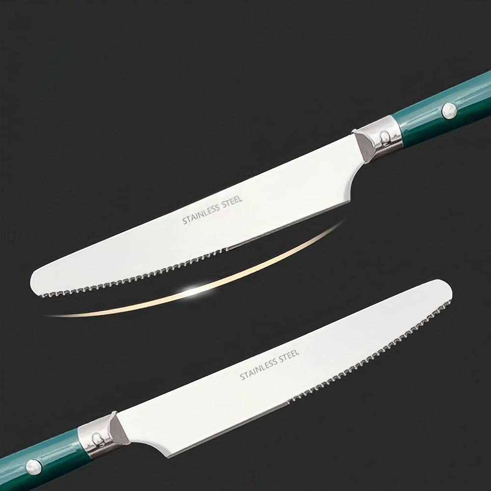 Two Nail Clamp Handles Kitchen Stainless Steel Silverware Tableware Flatware Cutlery Set Steak Knife Fork Spoon