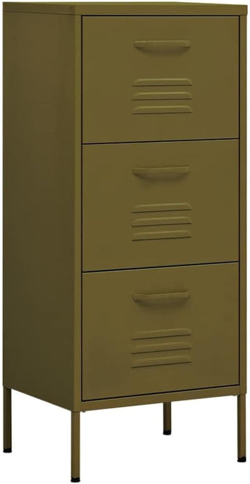 Olive Green Storage Cabinet, 3Drawer Steel Organizer , Metal Accent Chest with Adjustable Feet and Ball-Bearing