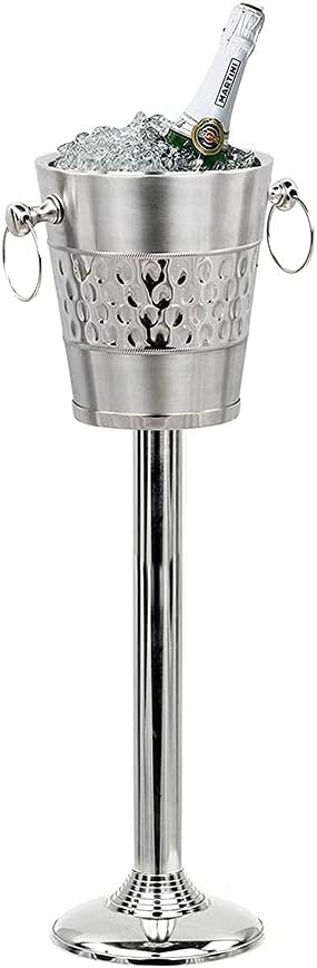 Deep Hammered Brushed Nickel Plated Majestic Wine & Ice Bucket with Steel Bucket Stand | Wine Chiller On Stand