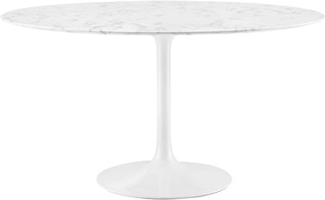 Lippa Round 54" Mid-Century Modern Artificial Marble Dining Table in White