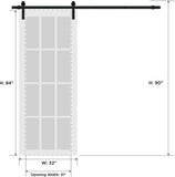 Lucia 2552 | Interior Single Sliding barn Door with Frosted Glass, Solid Wood, 32x84, Black, Modern 