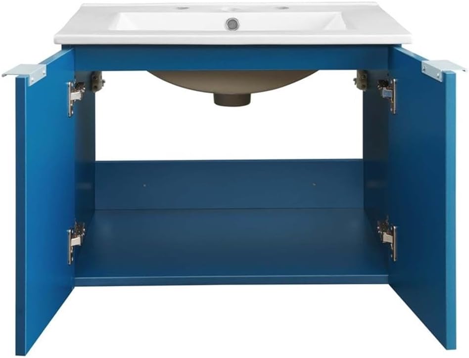 24" Wall-Mounted Bathroom Vanity, Modern Floating Cabinet in Navy and White
