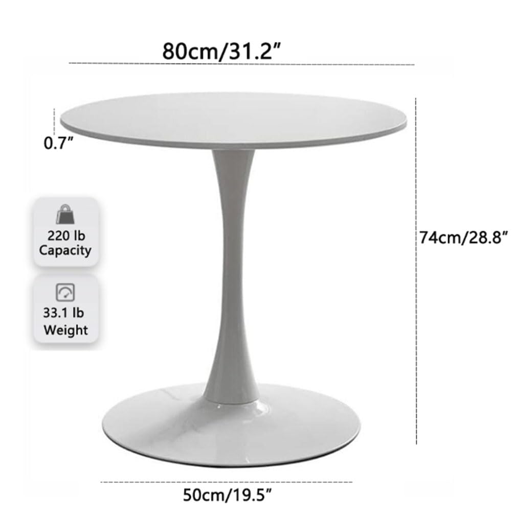 31.2" Tulip Dining Table, White, Perfect for 2-4 People, Mid-Century Modern Style, Round MDF Top with Sturdy Base