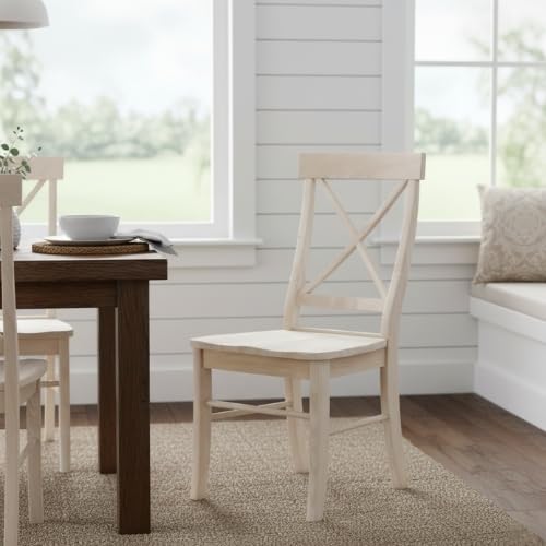 Set of 2 X-Back Solid Wood Chairs, Unfinished