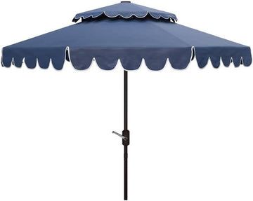 9ft Round Double-Top Patio Umbrella with Crank Lift & UV Protection - Navy/White