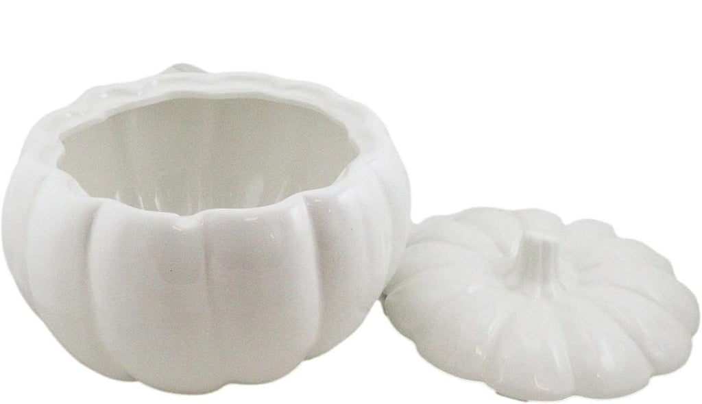 Ceramic Stoneware White Harvest Pumpkin Bowl With Lid 6" Diameter (8)