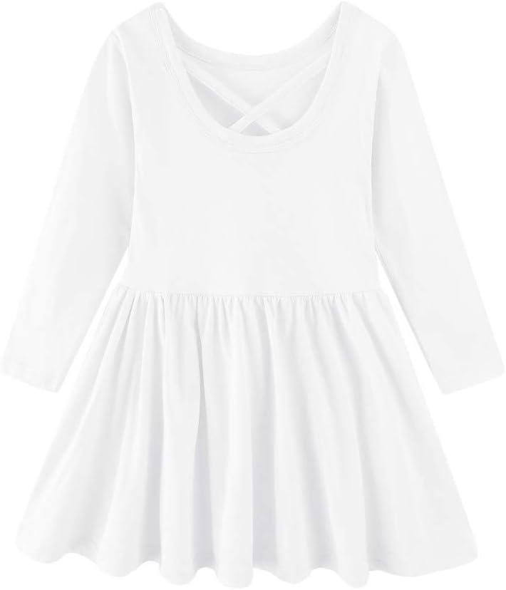 Long Sleeve Plain Swing Dress for Little Girls Backless Cotton