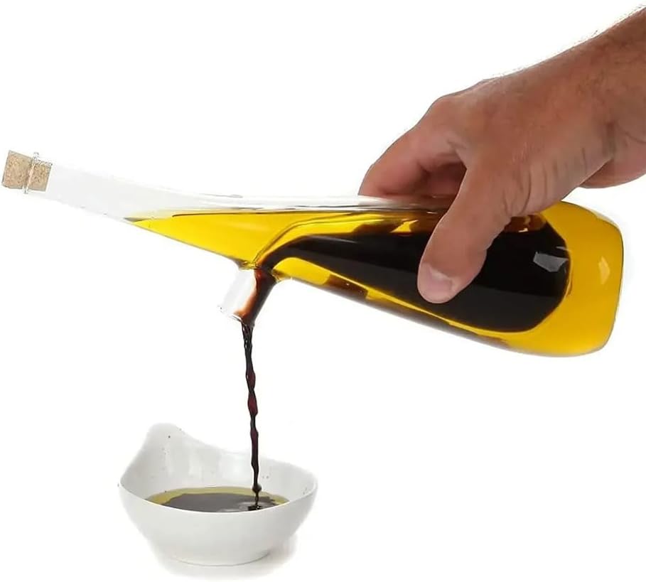 Oil and Vinegar Dispenser Set, 2 in 1 Olive Oil and Vinegar Cruet Dispenser Bottle with Cork Stoppers, Transparent