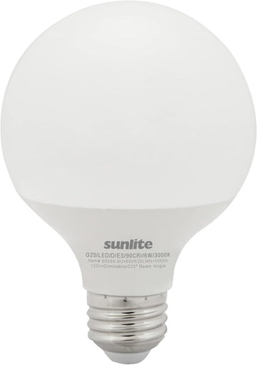 LED G25 Globe Light Bulb, 6 Watts (60W Equivalent), Standard E26 Base, 500 Lumens, Dimmable, Frosted, 90 CRI