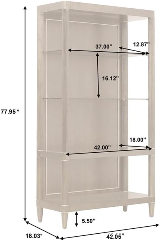 Open Shelf Etagere, 42 in W x 18 in D x 78 in H, Piano Brown Eucalyptus Wood Veneer, 4 Shelves, Glass and Wood
