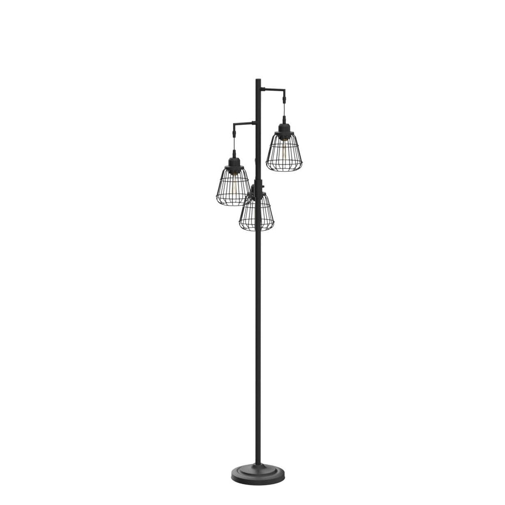 68" Living Room Floor Lamp, Industrial Farmhouse 3 Teardrop Cage Standing Lamp, Black Tall Floor Lamp Office, 3 LED