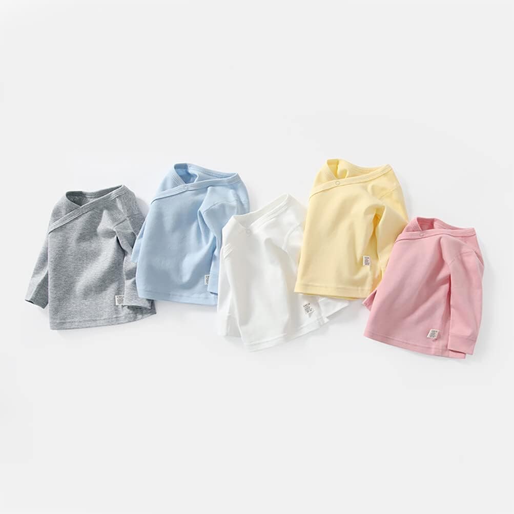 Baby Long Sleeve Side-snap Cotton Shirt Unisex Girls Boys Kimono Tee Shirts Top