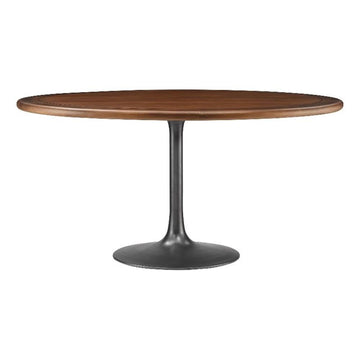 Lippa 60 Inch Round Wood Dining Table with Metal Pedestal in Black Walnut - Modern Industrial Dining Table for 6
