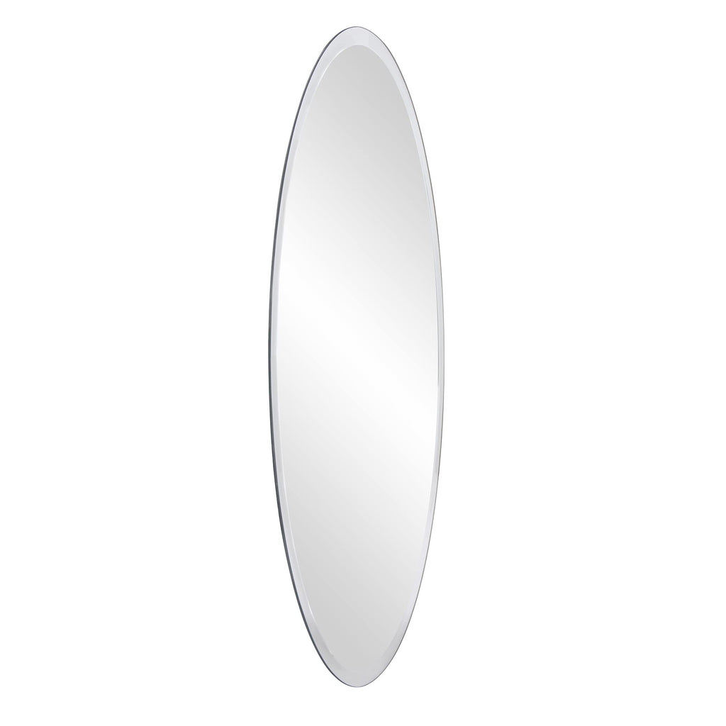 Elliott Collection Frameless Silver Oval Wall Hanging Mirror, Elegent Beveled Edges Accent Mirror, 24 x 36 inch
