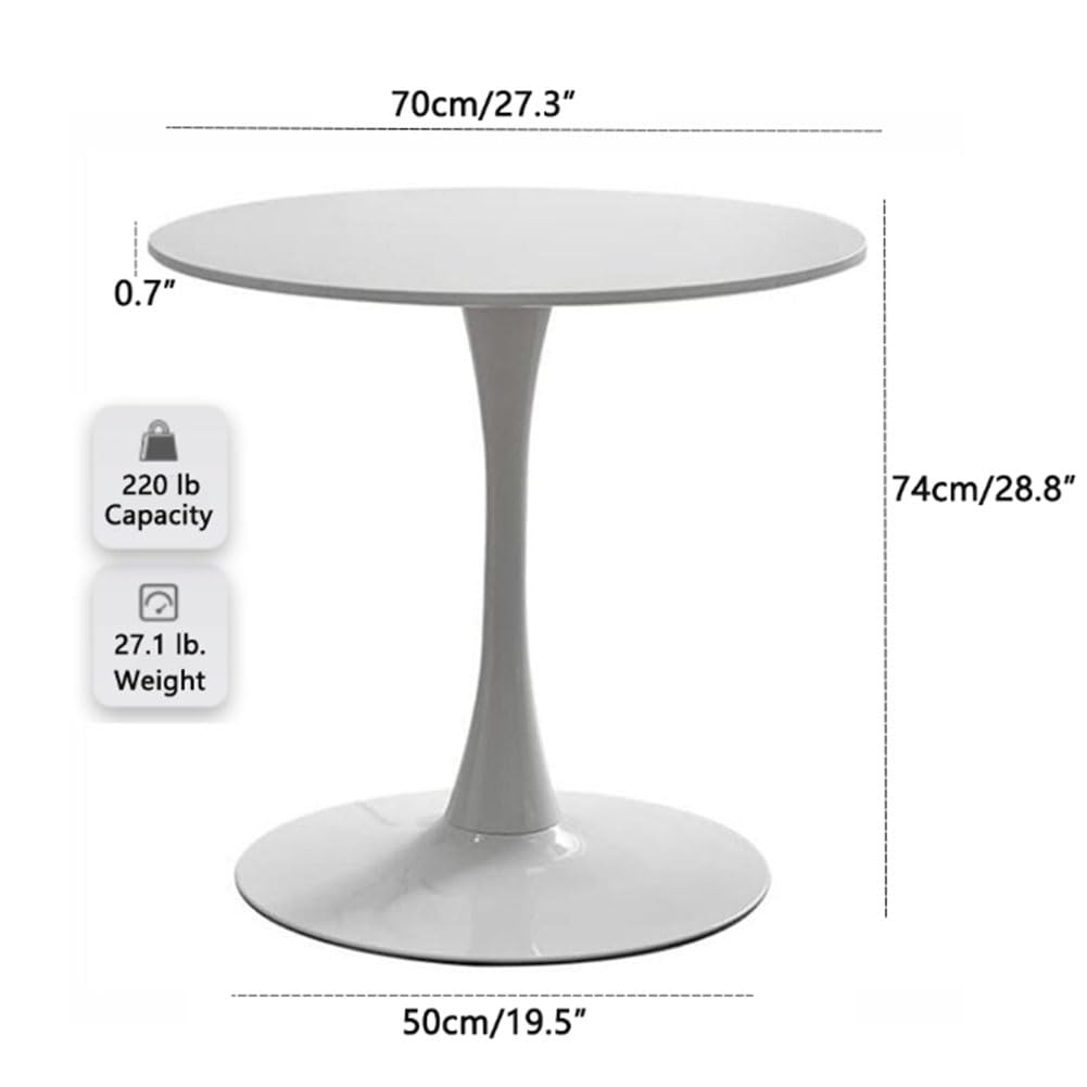 27.3" Tulip Dining Table, White, Perfect for 2-3 People, Mid-Century Modern Style, Round MDF Top with Sturdy Base