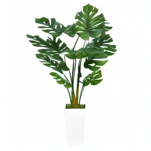 Artificial Monstera Deliciosa Plant 5FT - Faux Tropical Palm Tree with White Tall Planter - Fake Swiss Cheese Floor
