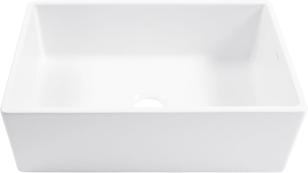 Austen 30 Inch White Fireclay Farmhouse Kitchen Sink, Single Bowl, Apron-Front, Undermount Installation, Fits 33 Inch