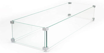 AMS 38" Rectangular Clear Tempered Glass Wind Guard for Fire Pit Table