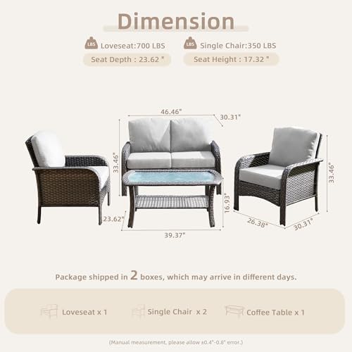 4-Piece Wicker Outdoor Patio Furniture Set - Conversation | Gray All-Weather Resistant for Backyard, Garden & Porch