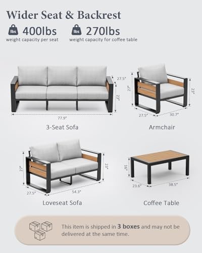 4-Piece Aluminum Outdoor Patio Furniture Set | Grey with Thick Cushions for Backyard, Garden & Porch