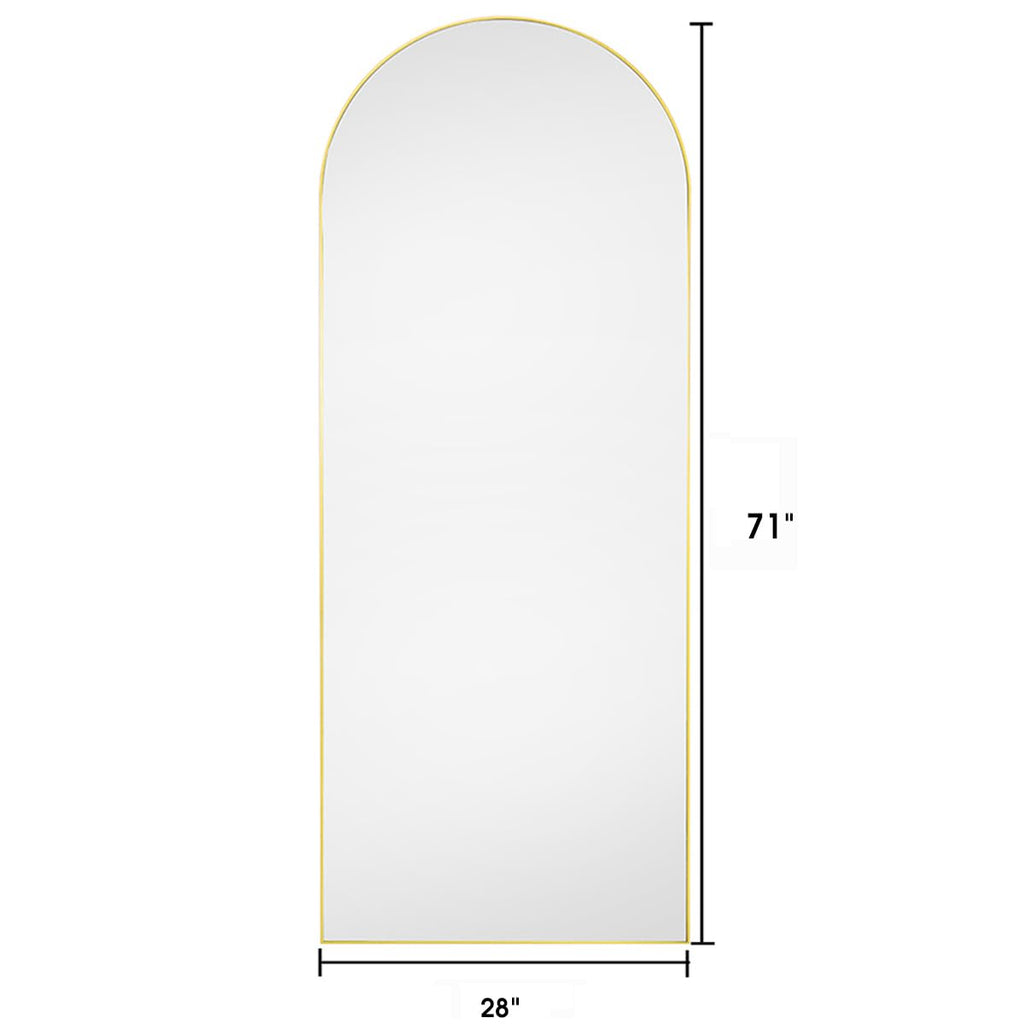 Oversized Arched Mirror, 71"28", Aluminum Frame - Gold, FreeStanding or Wall Mounted