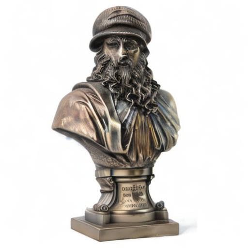 Leonardo da Vinci Bust Statue - 9.125" Bronze Finish Cold Cast Resin Sculpture - Renaissance Art Decor, Library
