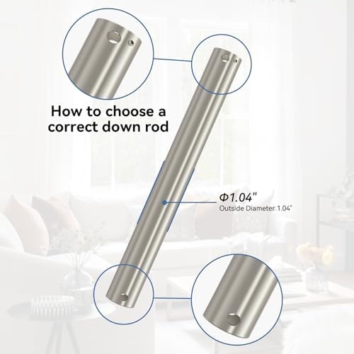 48" Ceiling Fan Extension Downrod, 4 ft, Brushed Nickel, with Wiring