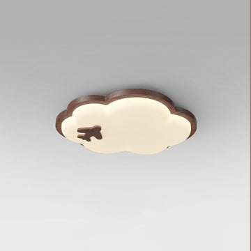 Nordic Walnut Color Cloud Kids Flush Mount Ceiling Light Fixture Modern Minimalist Bedroom Wood Close to Ceiling Lamp