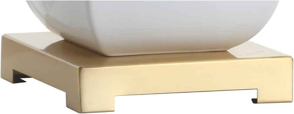 25.5" White/Gold Ceramic Table Lamp Bedroom, White Linen Shade, Modern Footed Vase Bedside Lamp, LED Bulb Included