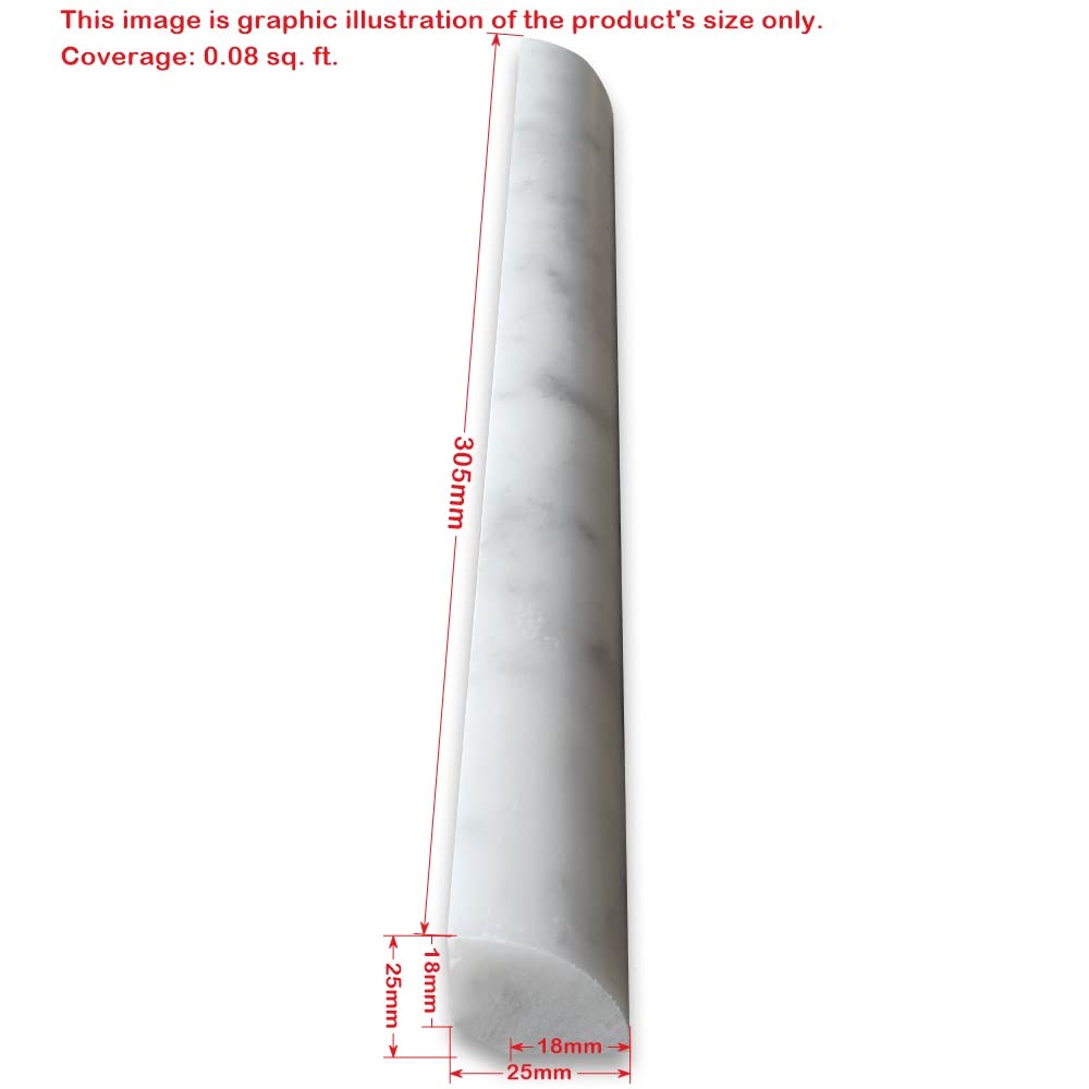 Carrara White Marble 1x12 Quarter Round Covering Edge Pencil Liner Trim Molding Honed Kitchen Bath Wall Floor