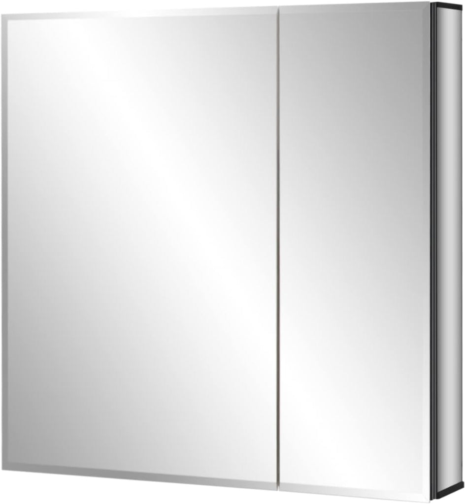 24 x 24 Black Double Door Bathroom Medicine Cabinet with Mirror, Wall Mount | Two-Door Bathroom Wall Mirror Cabinet
