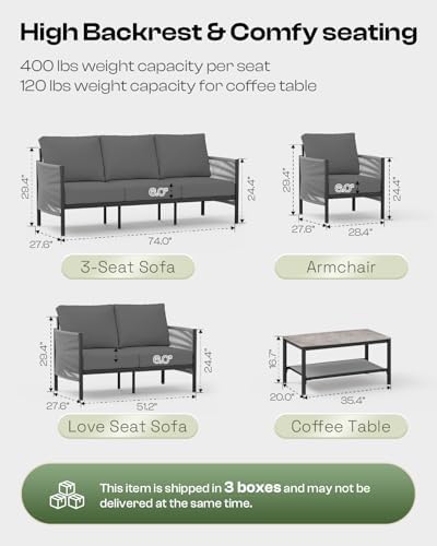 Aluminum Outdoor Patio Furniture Set | Charcoal for Backyard, Garden & Porch