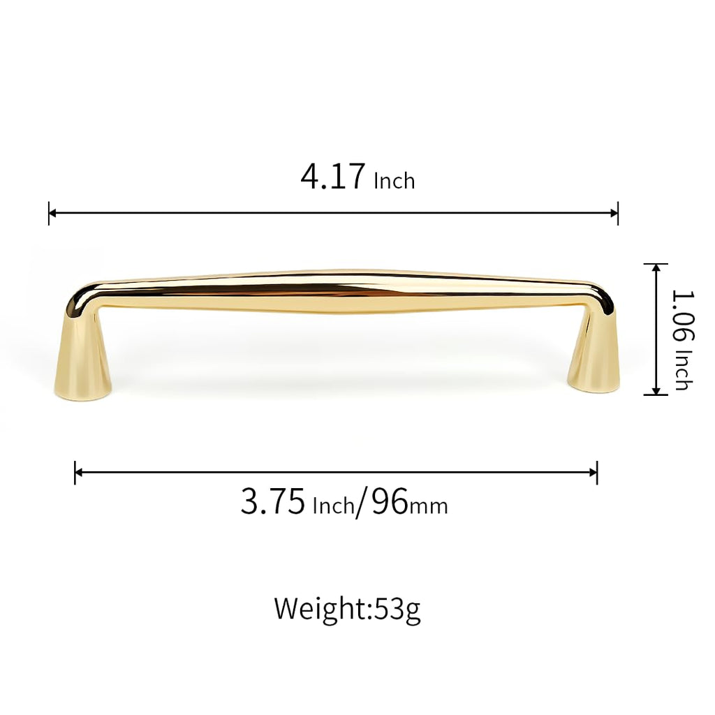 10 Pack Top Polished Brass Kitchen Cabinet Pulls 3-3/4 Inch(96mm) Hole Center Solid Bright Gold Dresser Drawer