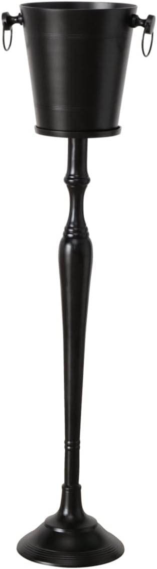 Old World Luxurious Grand Hotel Champagne Bucket with Tall Stand, Black Finished Aluminum, 42.5 Inches Tall - Set of 2