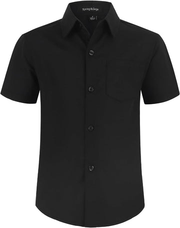 Boys' Short Sleeve Dress Shirts Formal Uniform Poplin Solid