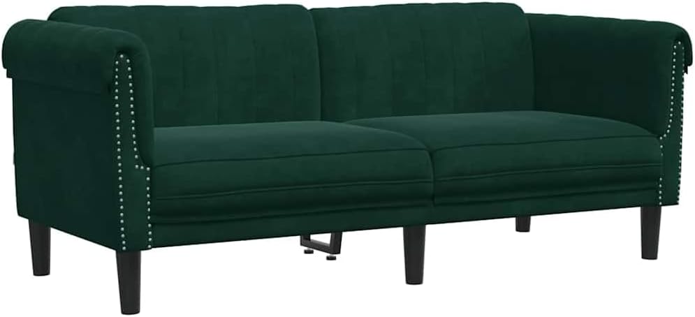 Dark Green Velvet 2-Seater Sofa with Thick Padding, Sturdy Legs, and Modern Design