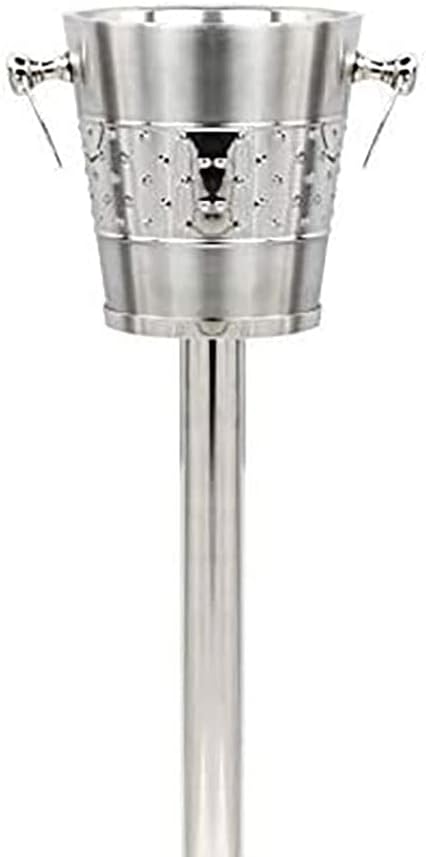 Indo-Persian Brushed Nickel Plated Majestic Wine & Ice Bucket with Steel Bucket Stand | Wine Chiller On Stand